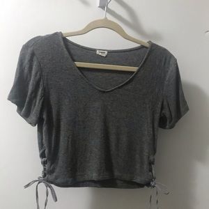 Gray Cropped V-Neck T